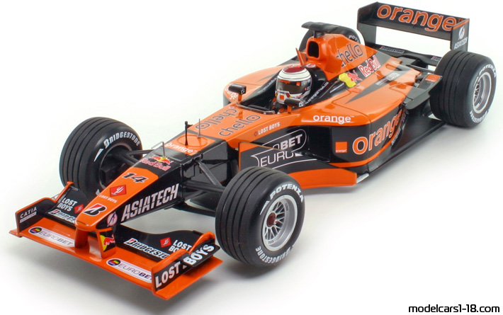2001 - Arrows Asiatech A22 Minichamps 1/18 (Оранжев / Черен) Предна лява страна