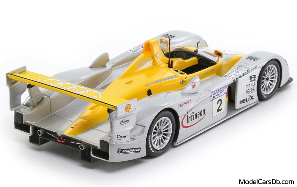 2002 - Audi R8 Minichamps 1/43 (Сребрист / Жълт) Задна дясна страна