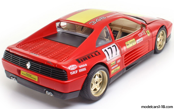 1989 - Ferrari 348 TB Competizione Bburago 1/18 (Червен / Жълт) Задна дясна страна
