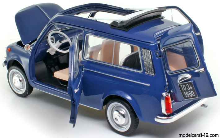 1960 - Fiat 500 Giardiniera Norev 1/18 (Син) Отваряеми части