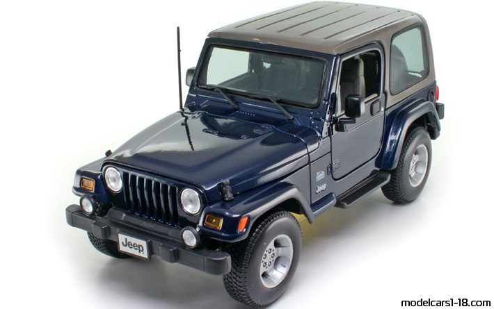 2003 - Jeep Wrangler Sahara Bburago 1/18 (Син / Сив) Предна лява страна