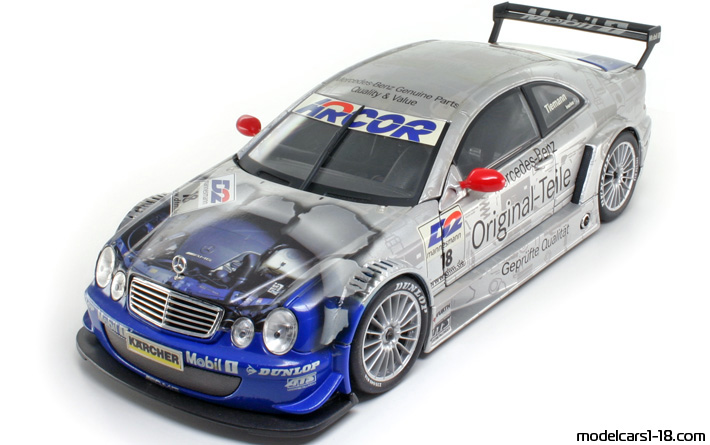 2000 - Mercedes CLK DTM (C208) Maisto 1/18 (Сребрист / Син) Предна лява страна