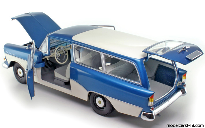 1958 - Opel Rekord P1 Caravan Minichamps 1/18 (Син / Бял) Отваряеми части
