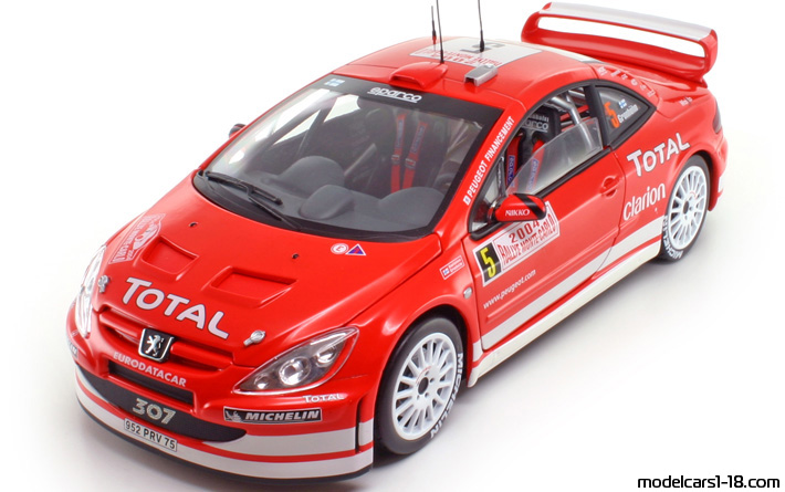 2004 - Peugeot 307 WRC Solido 1/18 (Червен / Бял) Предна лява страна