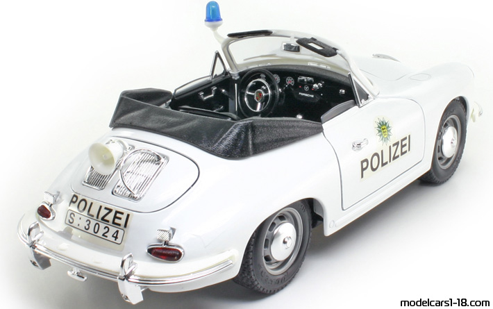 1961 - Porsche 356 B Police Bburago 1/18 (Бял) Задна дясна страна