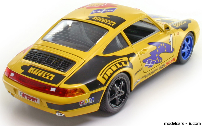 1994 - Porsche 911 Cup 3.8 (993) Bburago 1/18 (Жълт / Червен) Задна дясна страна