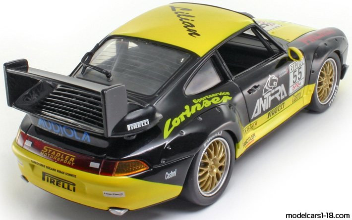 1996 - Porsche 911 GT2 (993) Anson 1/18 (Черен / Жълт) Задна дясна страна
