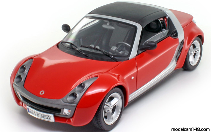 2003 - Smart Roadster Bburago 1/18 (Red / Сребрист) Предна лява страна