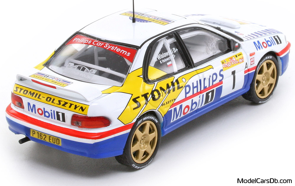 1997 - Subaru Impreza WRC DeAgostini 1/43 (Бял / Син) Задна дясна страна
