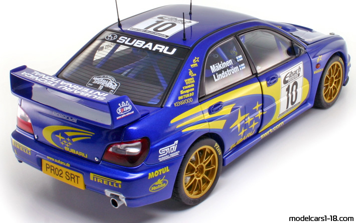 2002 - Subaru Impreza AutoArt 1/18 (Син / Жълт) Задна дясна страна