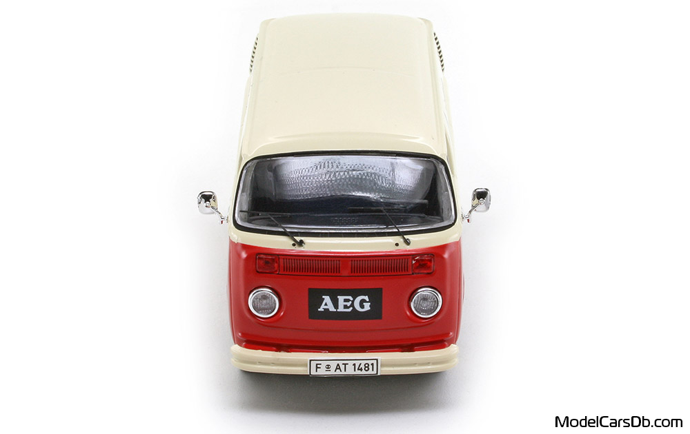 1971 - Volkswagen T2b Bus Schuco 1/43 (Червен / Бял) Предница