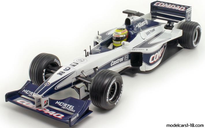 2000 - Williams BMW FW22 Hot Wheels 1/18 (Бял / Син) Предна лява страна