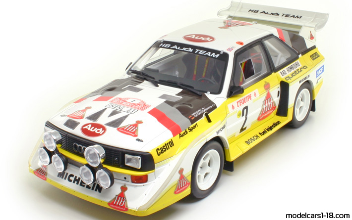 1986 - Audi Sport Quattro S1 Rallye Monte-Carlo Otto Models 1/18 (Weiß / Gelb) Vorne linke Seite