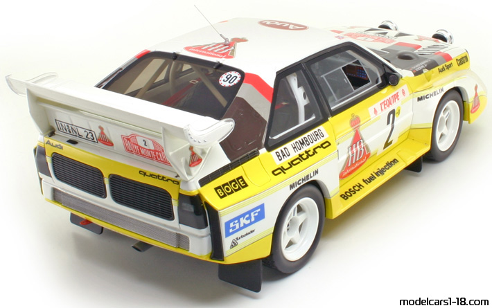 1986 - Audi Sport Quattro S1 Rallye Monte-Carlo Otto Models 1/18 (Weiß / Gelb) Hinten rechte seite