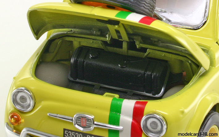 1968 - Fiat 500 Rally Bburago 1/16 (Gelb) Kofferraum / Klappbare Scheinwerfer