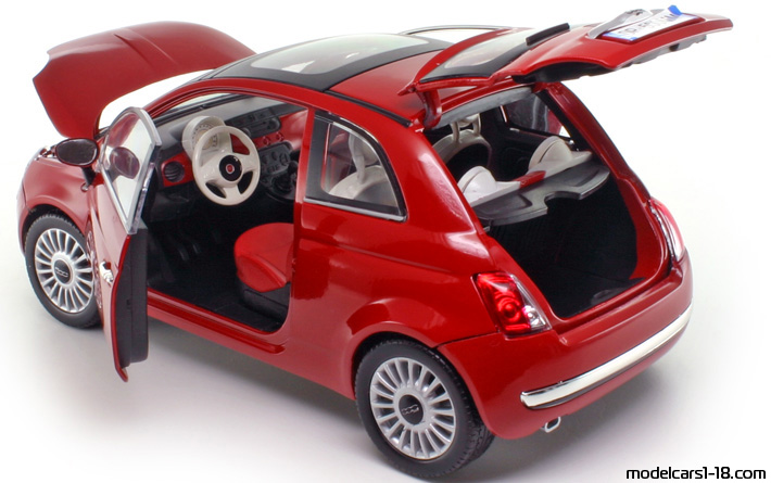 2007 - Fiat 500 Mondo Motors 1/18 (Schwarz) Zu öffnende Teile