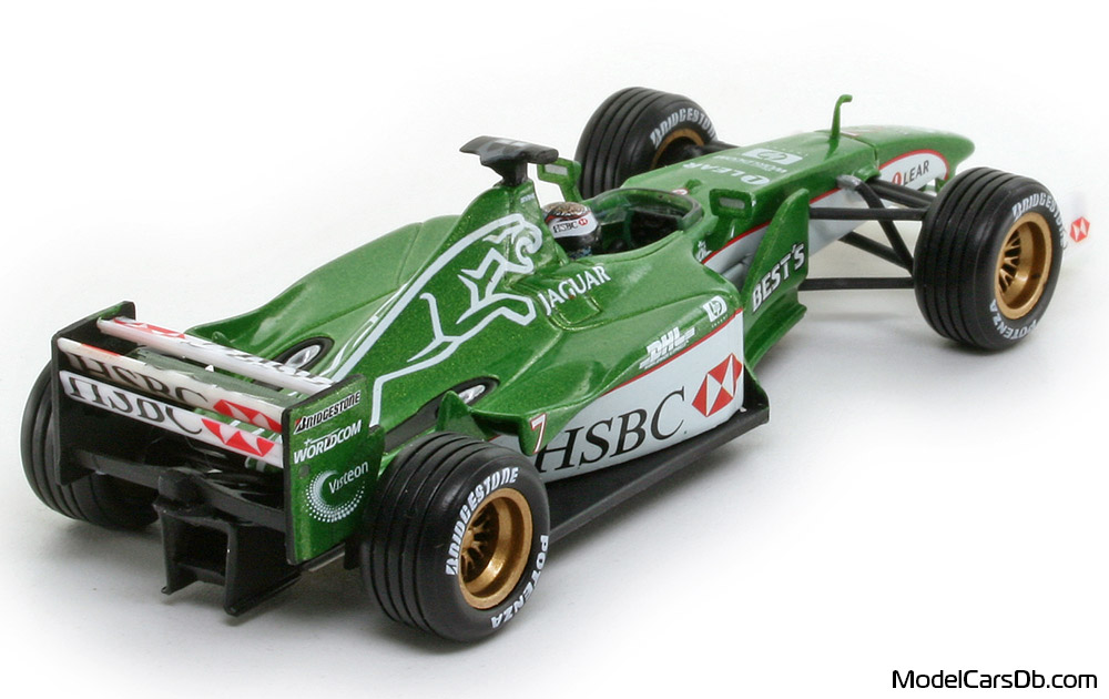 2000 - Jaguar Cosworth R1 Hot Wheels 1/43 (Grün / Weiß) Hinten rechte seite
