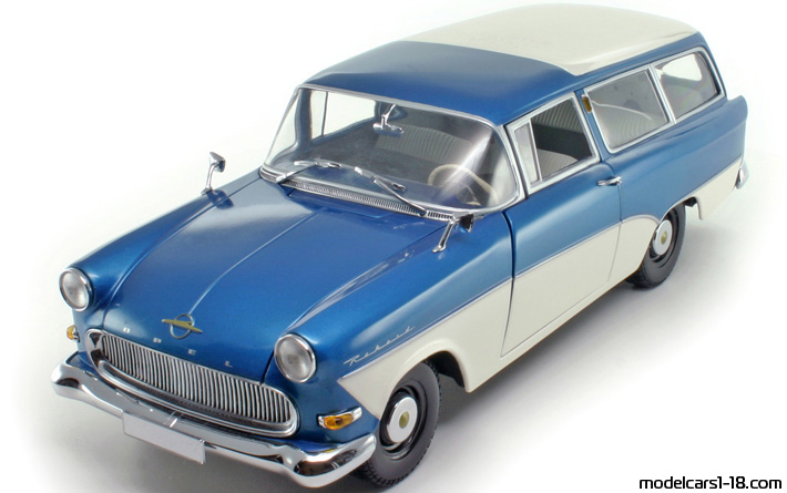 1958 - Opel Rekord P1 Caravan Minichamps 1/18 (Blau / Weiß) Vorne linke Seite