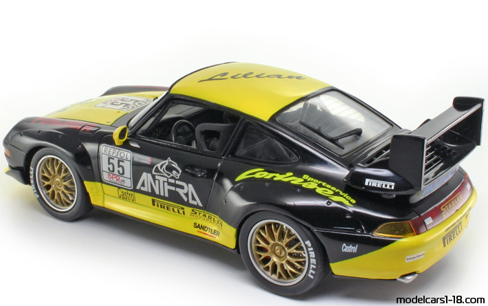 1996 - Porsche 911 GT2 (993) Anson 1/18 (Schwarz / Gelb) Zu öffnende Teile