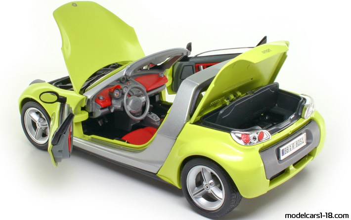 2003 - Smart Roadster Bburago 1/18 (Gelb / Silber) Zu öffnende Teile