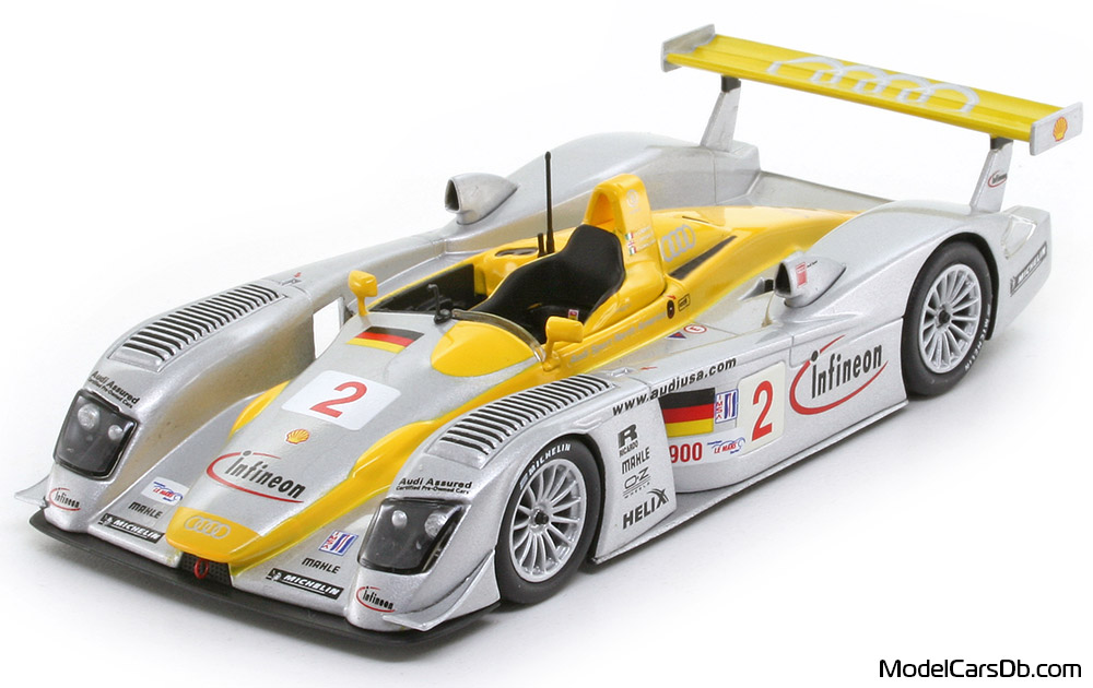 2002 - Audi R8 Minichamps 1/43 (Silver / Yellow) Front left side