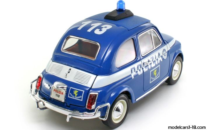 1968 - Fiat 500 Police Bburago 1/16 (Blau / Weiß) Hinten rechte seite