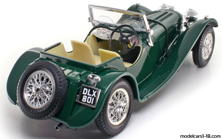 1936 - Jaguar SS100 Bburago 1/18 (Grün) Hinten rechte seite