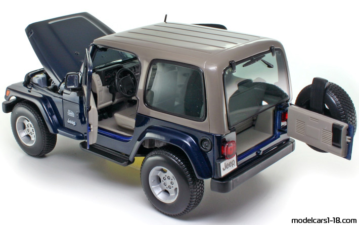 2003 - Jeep Wrangler Sahara Bburago 1/18 (Blau / Grau) Zu öffnende Teile