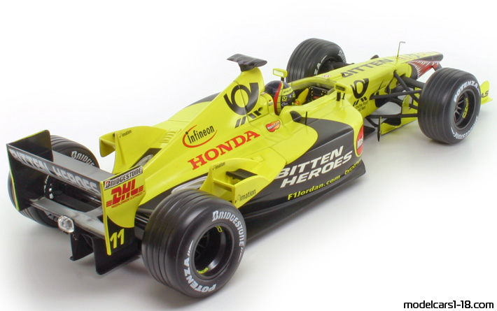 2001 - Jordan Honda EJ11 Hot Wheels 1/18 (Gelb / Schwarz) Hinten rechte seite