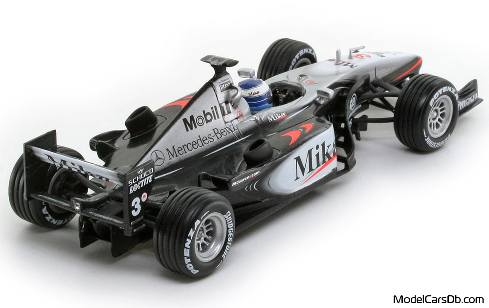 2001 - McLaren Mercedes MP4-16 Hot Wheels 1/43 (Light Silver / Black) Rear right side