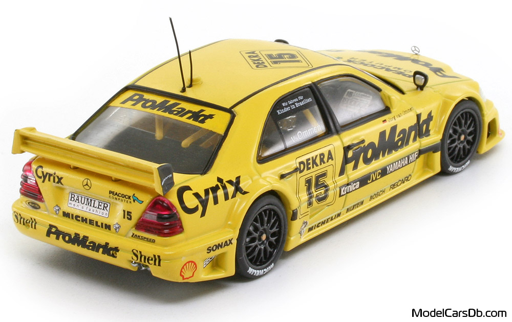 1994 - Mercedes C 180 DTM (W202) Minichamps 1/43 (Жёлтый) Задняя правая сторона