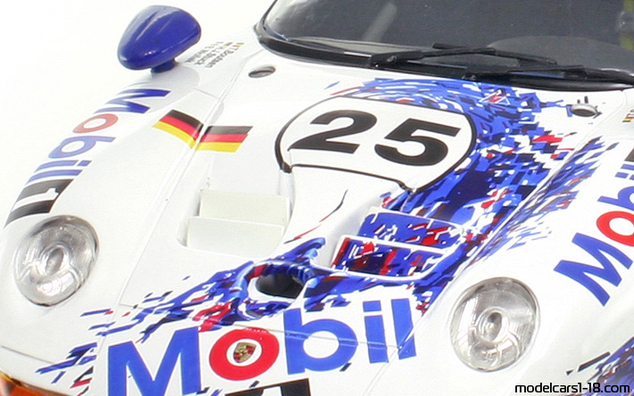 1996 - Porsche 911 GT1 Anson 1/18 (Weiß / Blau) Kofferraum / Klappbare Scheinwerfer