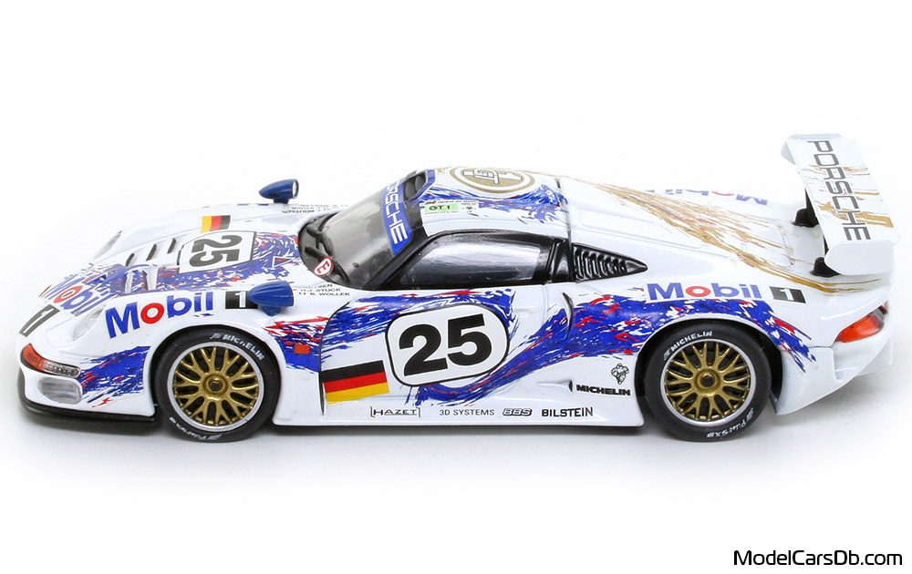 1996 - Porsche 911 GT1 Minichamps 1/43 (White / Blue) Side