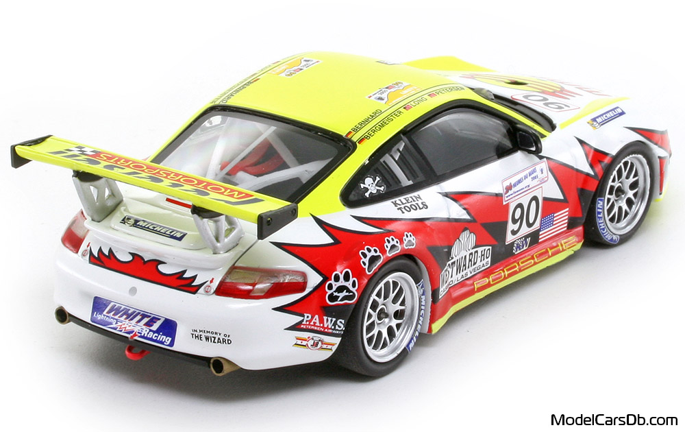 2005 - Porsche 911 GT3 RSR (996) Minichamps 1/43 (Weiß / Gelb) Hinten rechte seite