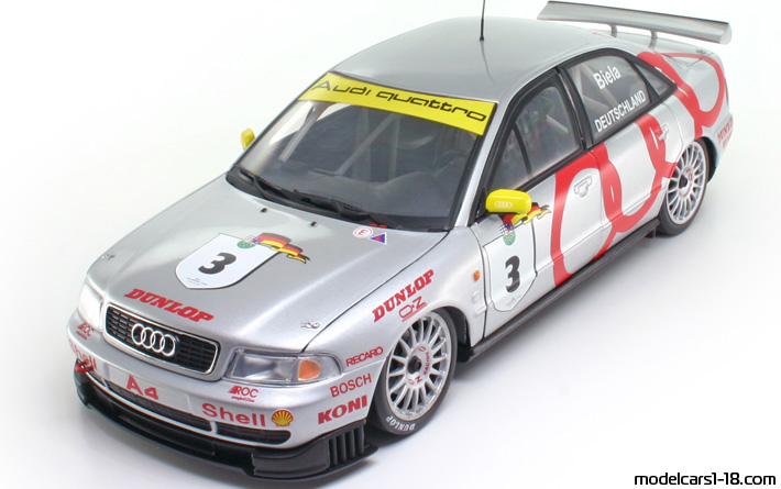 1995 - Audi A4 STW (B5) UT 1/18 (Серебристый / Kрасный) Передняя левая сторона