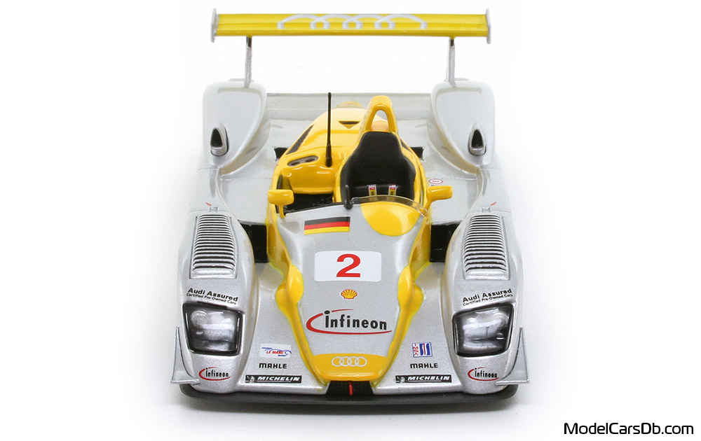 2002 - Audi R8 Minichamps 1/43 (Серебристый / Жёлтый) Спереди