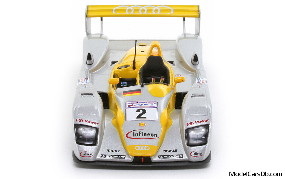 2002 - Audi R8 Minichamps 1/43 (Серебристый / Жёлтый) Спереди