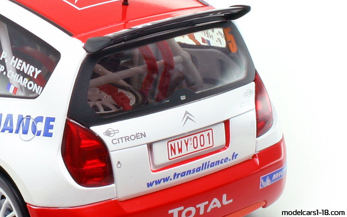 2004 - Citroen C2 Super 1600 Solido 1/18 (Kрасный / Белый) Багажник / Поднимающиеся фары