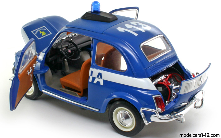 1968 - Fiat 500 Police Bburago 1/16 (Синий / Белый) Открывающиеся части