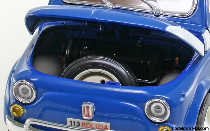 1968 - Fiat 500 Police Bburago 1/16 (Синий / Белый) Багажник / Поднимающиеся фары