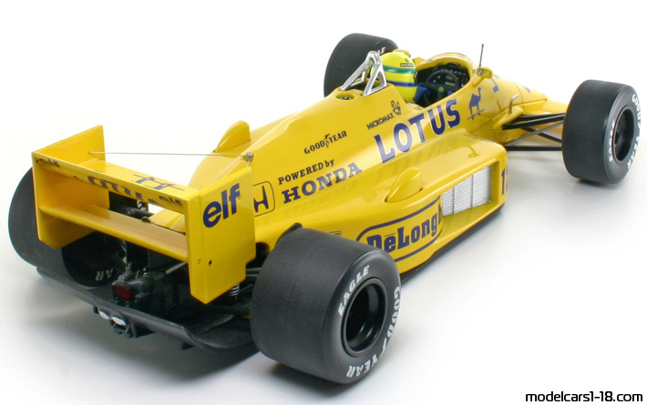 1987 - Lotus 99T Minichamps 1/18 (Жёлтый / Синий) Задняя правая сторона