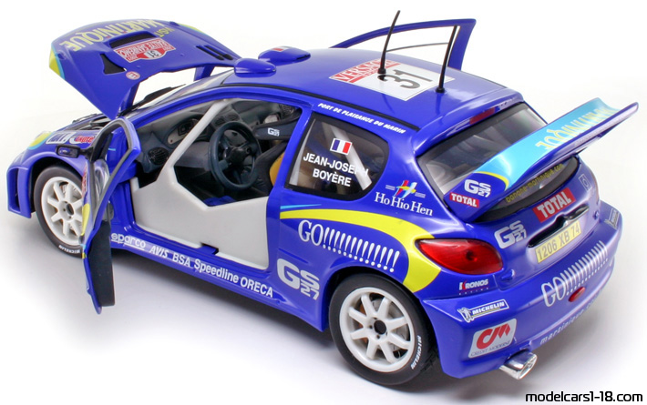 1999 - Peugeot 206 WRC Solido 1/18 (Синий / Жёлтый) Открывающиеся части