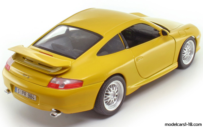 1997 - Porsche 911 GT3 (996) Bburago 1/18 (Жёлтый) Задняя правая сторона