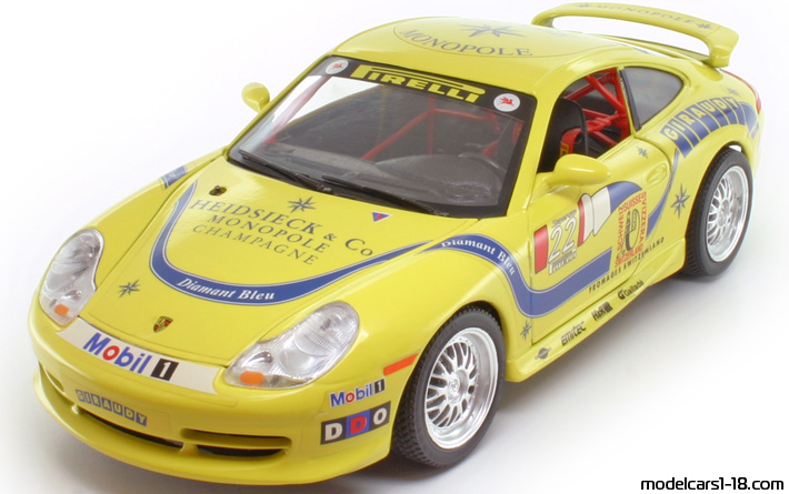 1997 - Porsche 911 GT3 Cup (996) Bburago 1/18 (Жёлтый / Синий) Передняя левая сторона