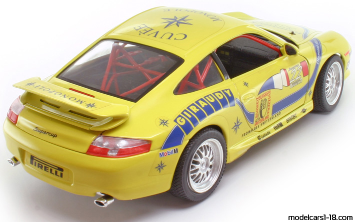 1997 - Porsche 911 GT3 Cup (996) Bburago 1/18 (Жёлтый / Синий) Задняя правая сторона