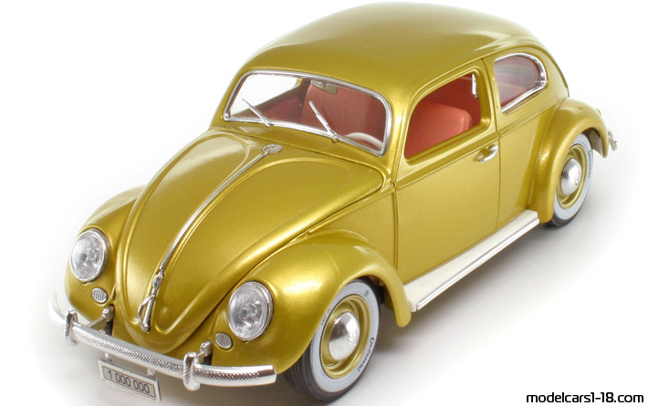 1955 - Volkswagen Beetle (Kaefer) Bburago 1/18 (Жёлтый) Передняя левая сторона
