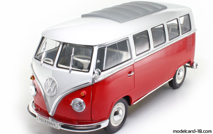 1962 - Volkswagen Microbus Welly 1/18 (Kрасный / Белый) Передняя левая сторона